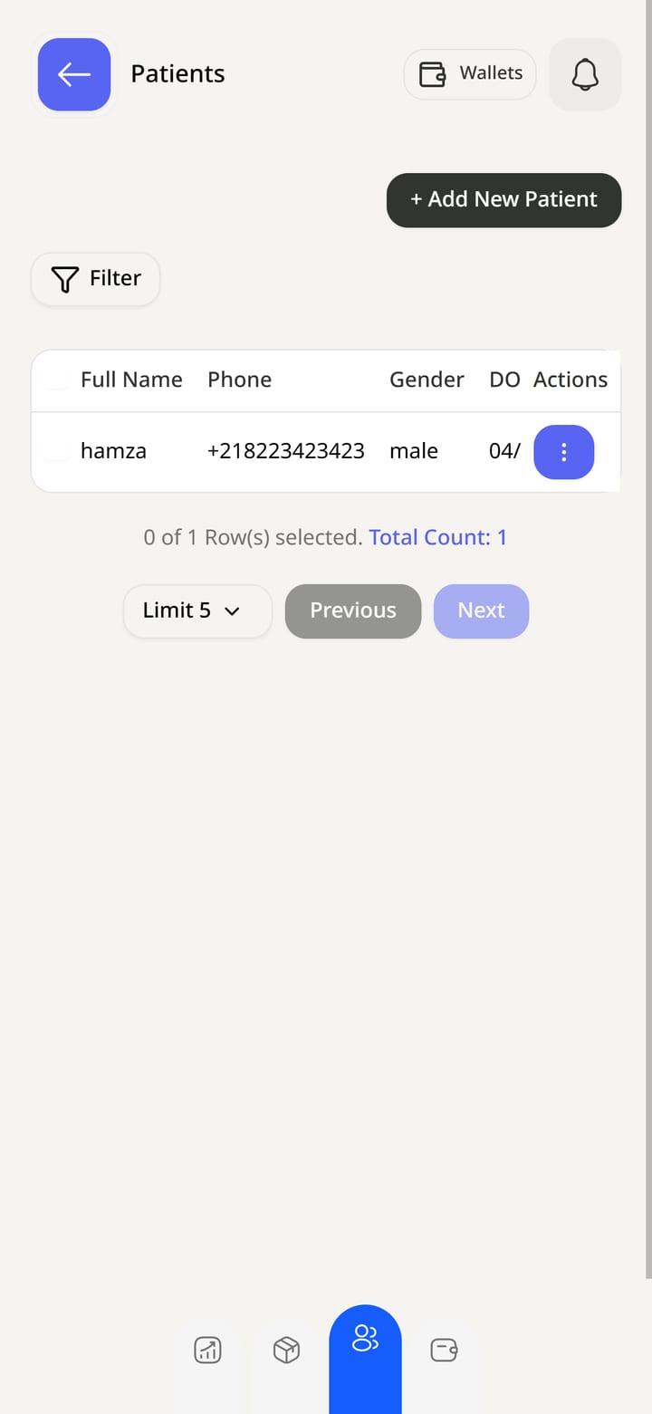Medicloud patients list screen